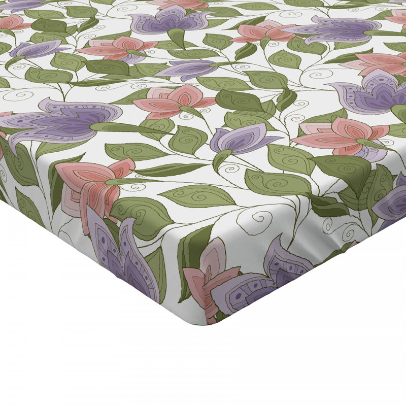Microfiber Floral Fitted Sheet, Twin XL Fitted Sheet, Purple Floral