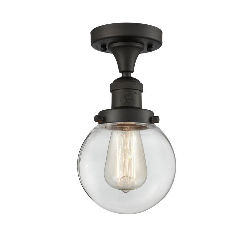 Plafonnier semi-encastré simple sphère 6 po Araujo, Ampoule DEL 6 watts Vinage, Transparent, Bronze huilé