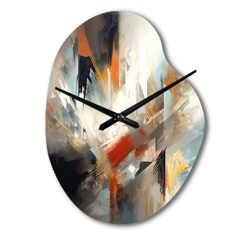 Horloges murales asymétriques abstraites orange et bleu IV - Minimalisme, Petit