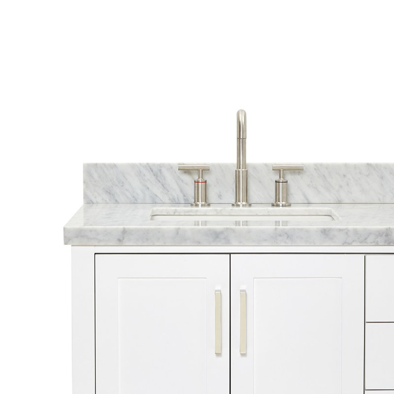 Magnolia Bath Vanity Oval Basin, White, Carrara White Marble, Rectangle 