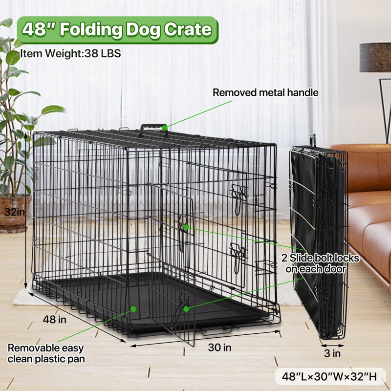 48 Inch Black Metal Wire Dog Crate with Divider