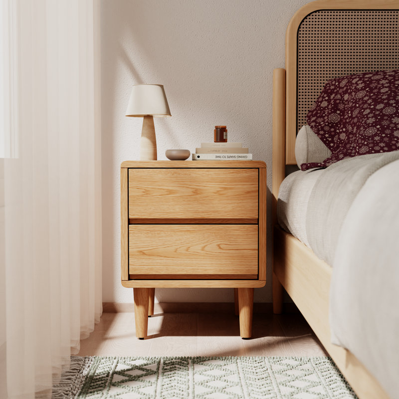 Aevah Solid Wood Mid-Century Modern Nightstand, Tan, 19.7" H