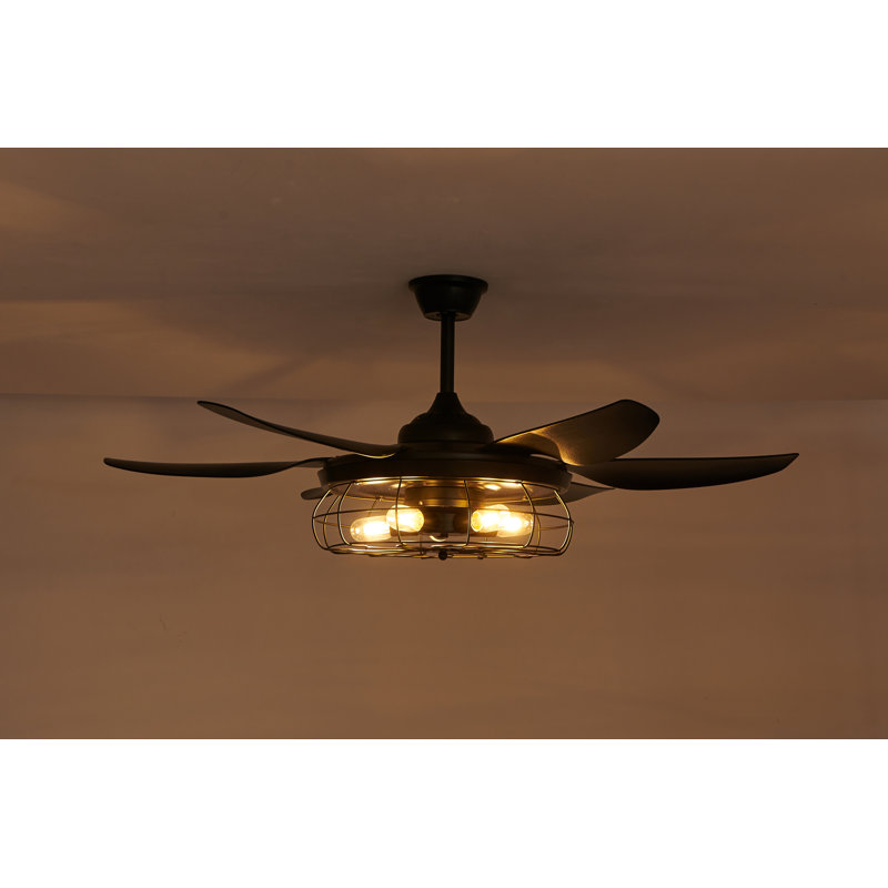 52-Inch Modern Black Ceiling Fan With Light And Remote Control (Bulb Not Included)