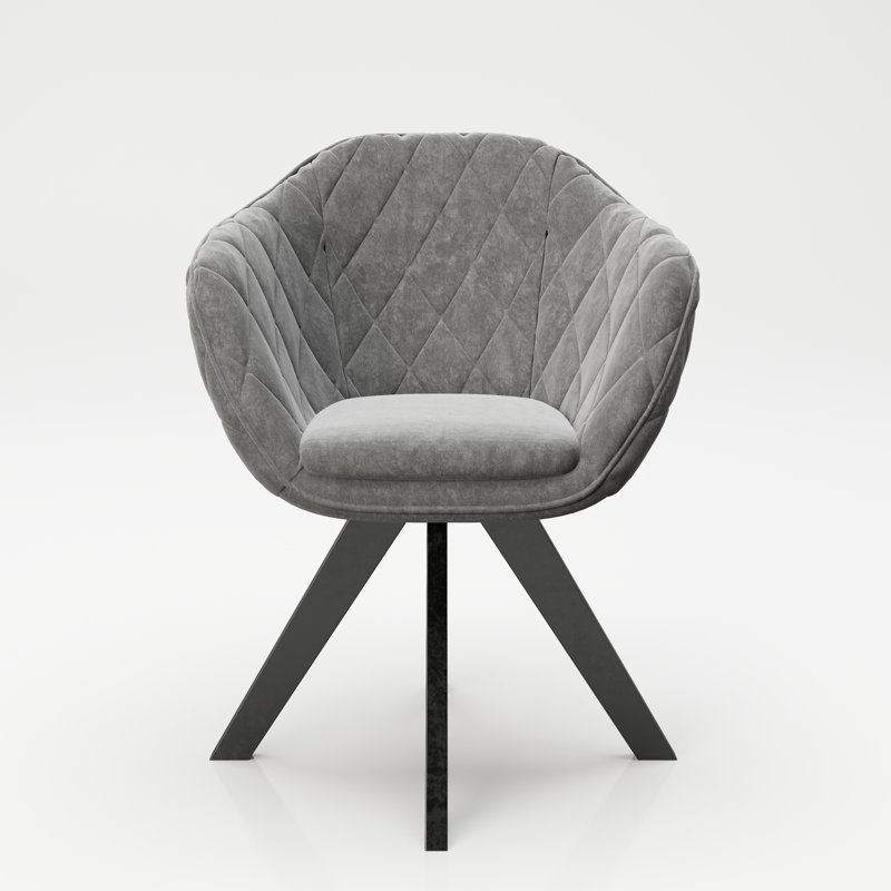 114.3cm H Tufted Polyester Blend Upholstered Metal Armchair, Grey