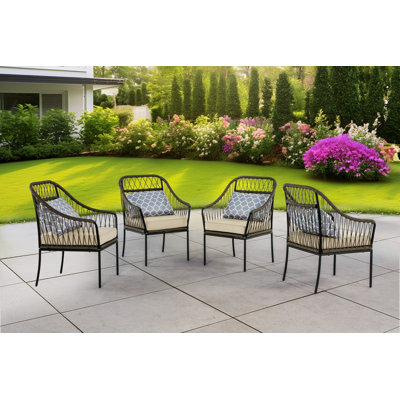 Chaises de patio d'extérieur en acier avec coussin de siège et coussin