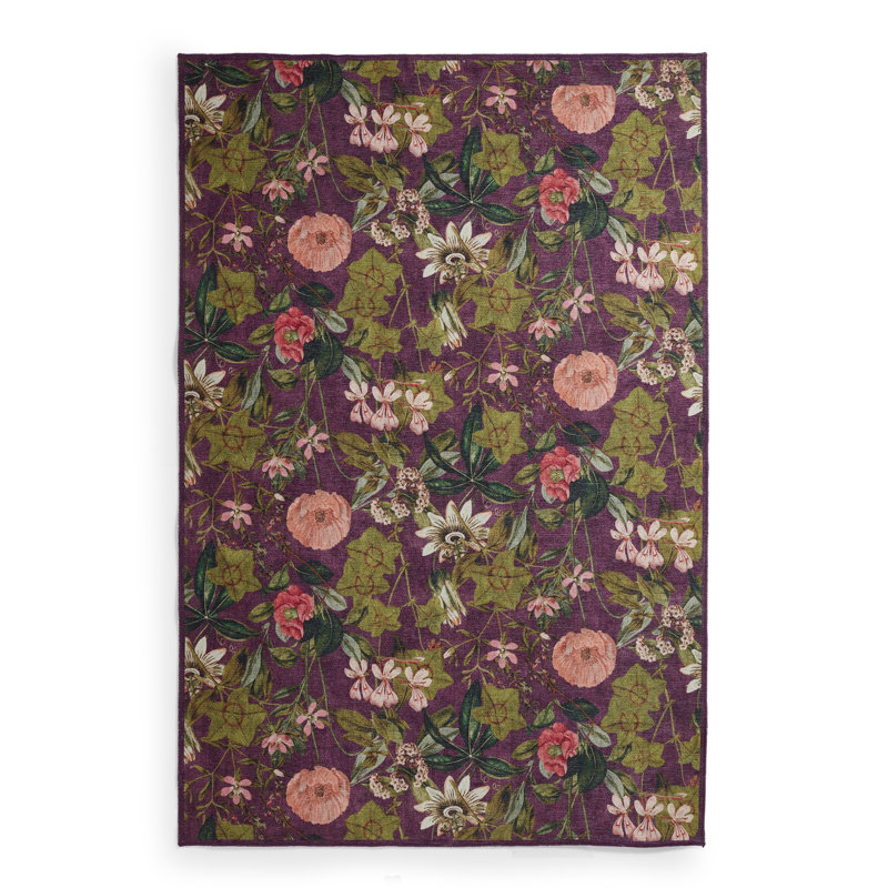 Clarke & Clarke Floral Digitally Printed 152cm X 230cm Area Rug, Rectangle 185 x 290 cm, Purple