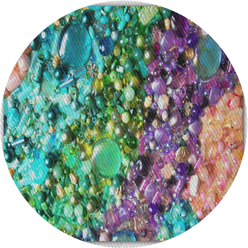 Tapis vert/rose tissé à la machine, Rond 6 pi