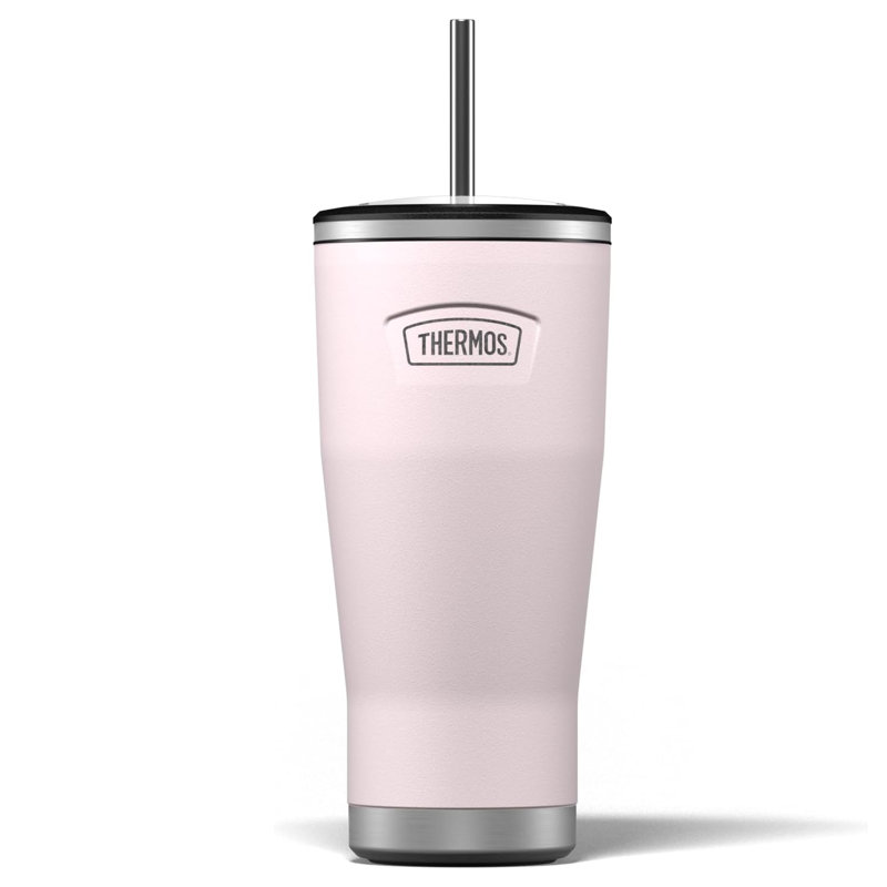  Icon Series Stainless Steel Travel Mug 710ml with Straw - White, Pink