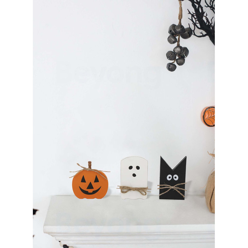 Ensemble de 3 décorations de table d'Halloween, blanc: 4,8 x 8 po Noir: 4,5 x 8 po Orange: 6,7 x 7 po