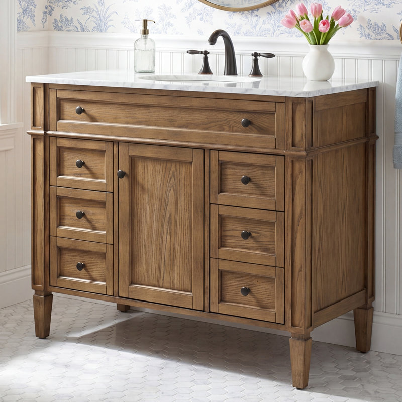 Rivers 42'' Single Bathroom Vanity with Carrara Marble Top, Driftwood