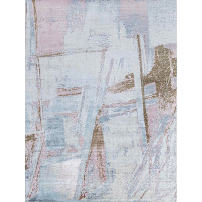 Hand Knotted Abstract Area Rug in Gray/Pink/Brown