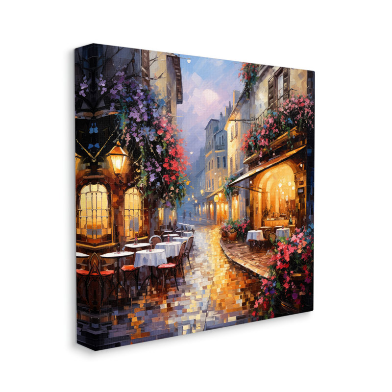 Floral French Bistro Scene on Canvas, 17" x 17"