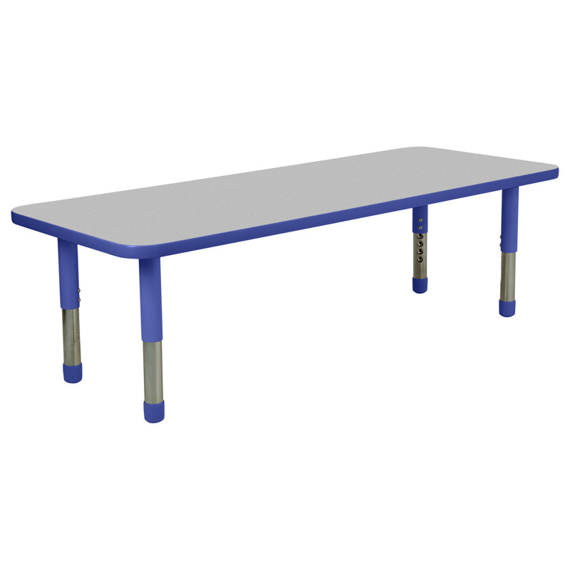 Table rectangulaire d'activités en T avec moulures totales réglables, Gris, Bleu, H 18 po x l 60 po x P 24 po