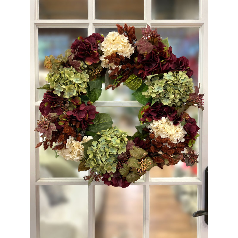 26" Hydrangea Fall Wreath with Bunny Tail's and Ivy