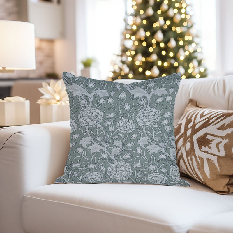 Damask and Floral Pillow Cover, 18"H x 18"W