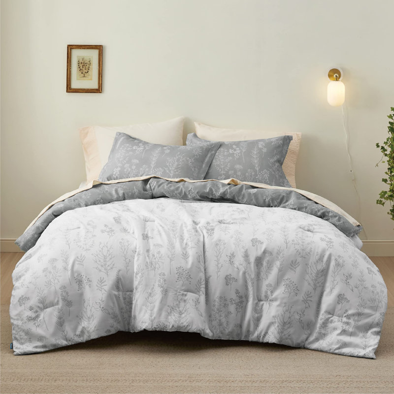 Best Seller Bedsure Comforter Set Reversible Cute Floral Bedding, 89GSM, Dark Gray, Twin