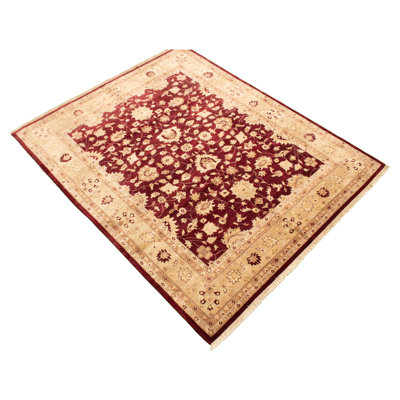 Rangement à la main noué la 1980 chobi bourgogne/crème 8 pi x 9 pi zone de laine 9 po one-of-kind à la main tapis Bryes