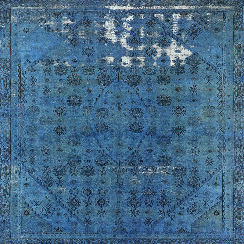 Tapis oriental bleu, Carré 5 pi