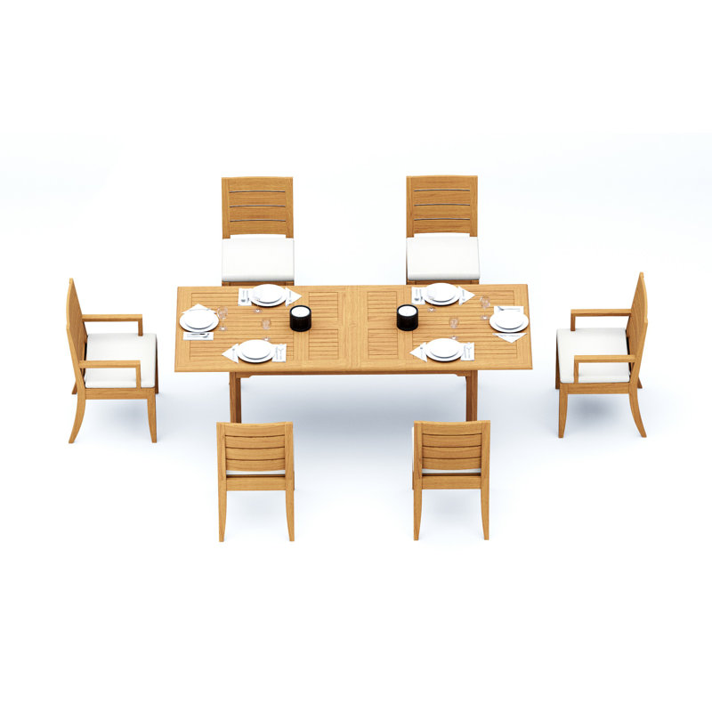 8 Seats 9 Pcs Grade-A Teak Wood Dining Set: 118" Double Extension Rectangle Table And 8 Atnas  Chairs (2 Arm & 6 Armless Chairs) #11AT2402