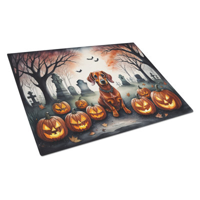 Dachshund Spooky Halloween Glass Cutting Board Large