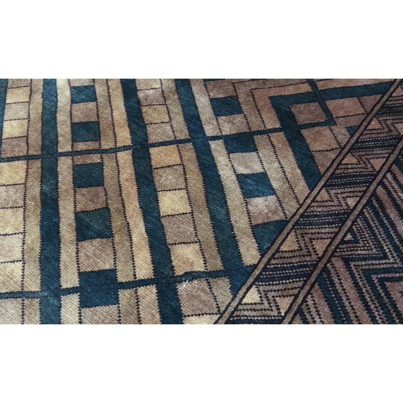 Wool Geometric Area Rug in Brown/Blue/Beige