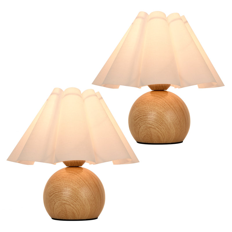 Mini lampe de table 10 "en fer moderne (ensemble de 2), Grain de bois brun clair