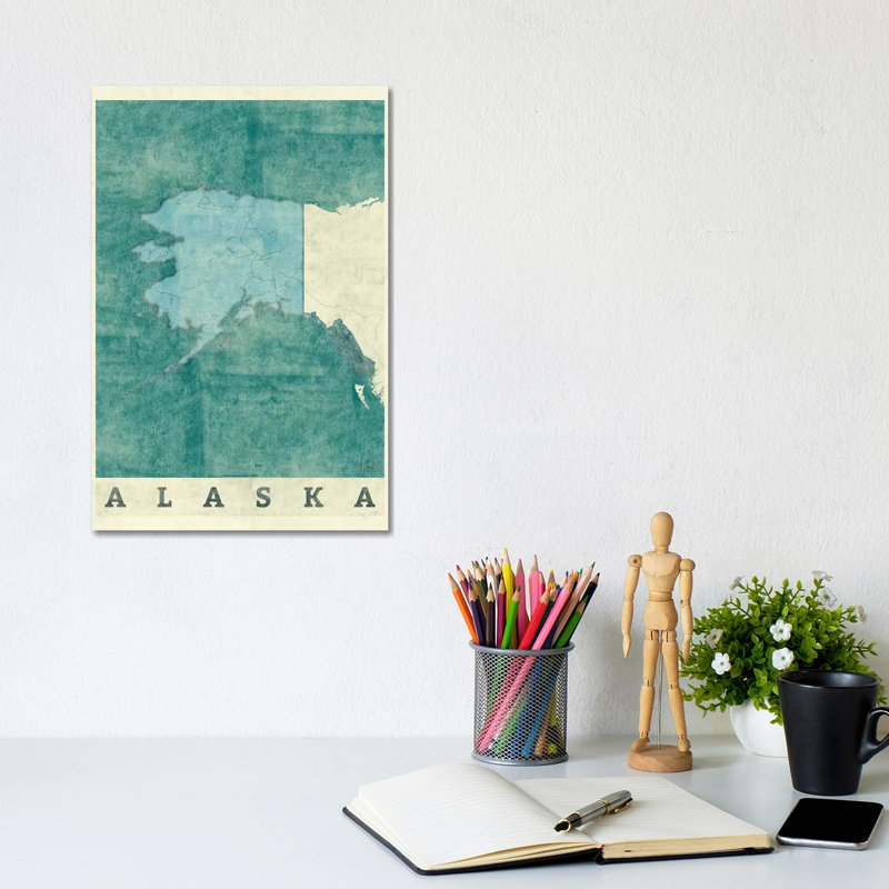 Alaska Map by Hubert Roguski - Wrapped Canvas Print, 20.32 cm H x 30.48 cm W