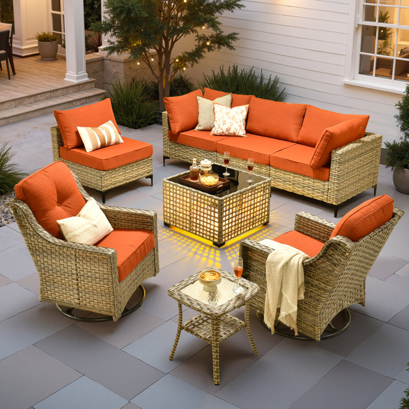 Ensemble de conversation modulaire réversible pour 6 personnes Emroy, Orange-rouge