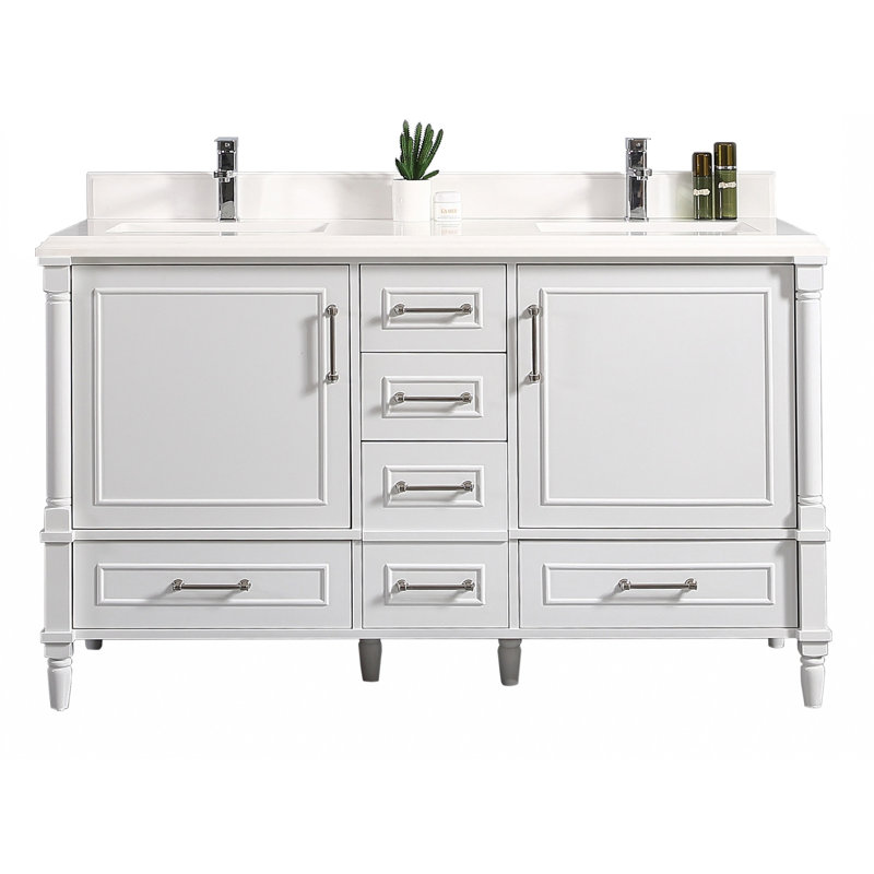 Ensemble de meuble-lavabo double 60 po Flavell, Blanc, bordure double ogee, Blanc