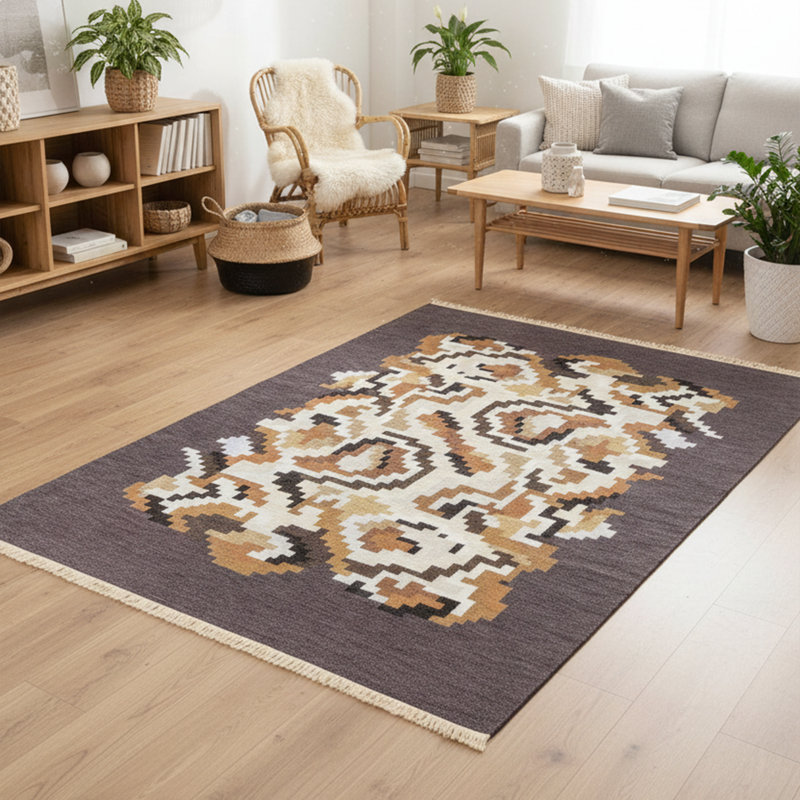 Tapis brun à motif abstrait Pixelated Artisan