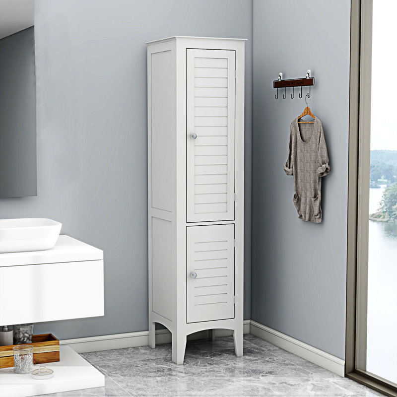 Tall Narrow Tower Freestanding Cabinet With 2 Shutter Doors, Entryway Cabinet