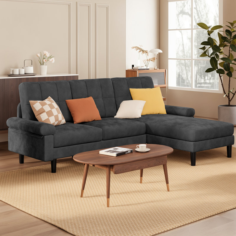 Reversible L-Shaped Modular Sectional Velvet Sofa with Removable Armrests, Ideal for Apartments, Dorms, Home Offices and Living Rooms