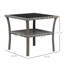 Table basse carrée d'extérieur avec tablette, gris, verre trempé, table à cadre en aluminium, 2 rangements, gris