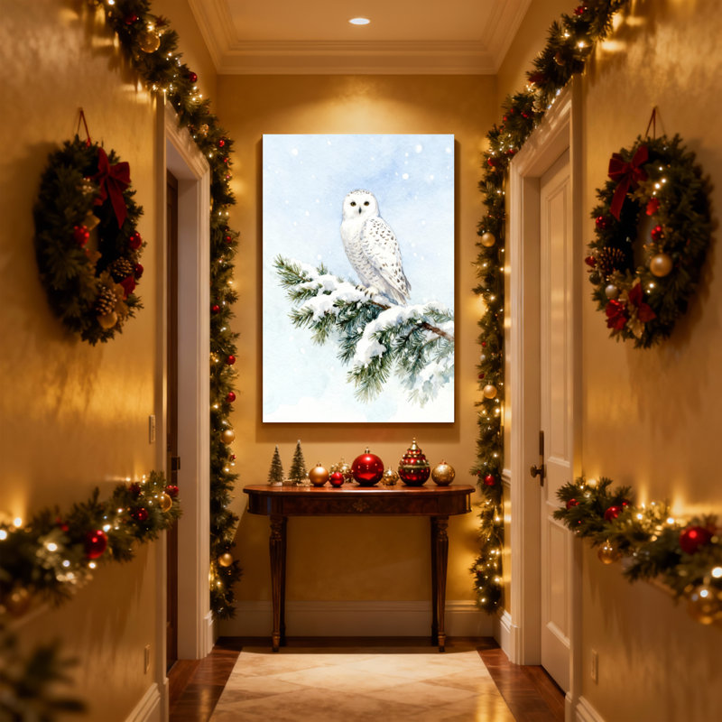 Christmas Snowy Owl perché sur une branche de neige, ensemble de 3 impressions sur toile, H 24 po x l 16 po