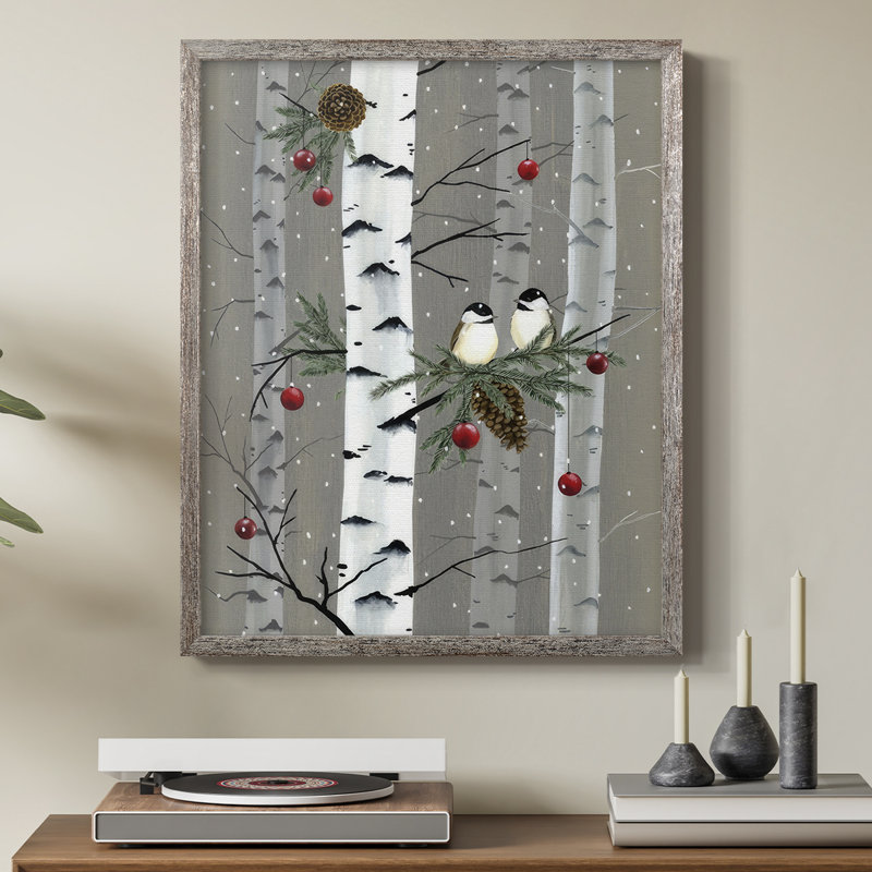 Birch Birds I, reproduction encadrée - bois massif, H 11 po x l 9 po
