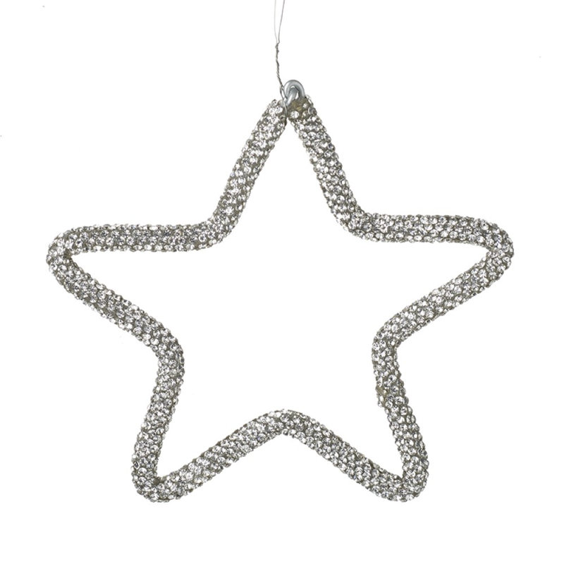 Hanging Star Christmas Decoration, Silver, 10cm H x 10cm W x 1cm D