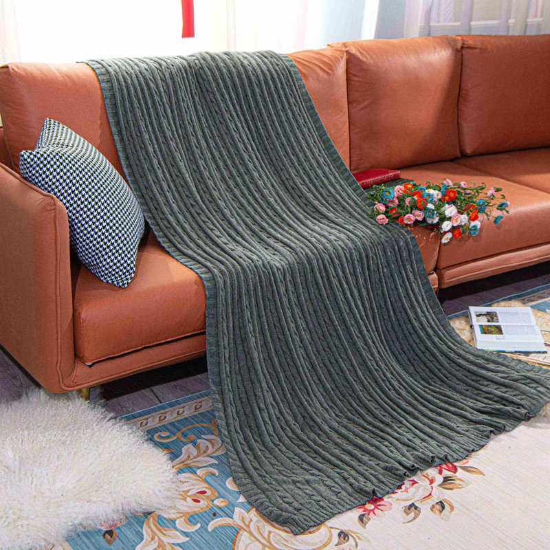 Couverture en coton tricoté , L 67 po x l 51 po, Gris foncé