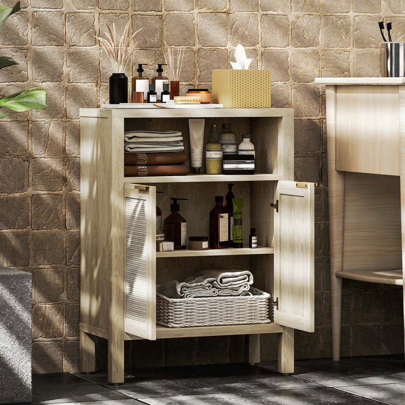 Buffet avec portes en rotin et tablette réglable