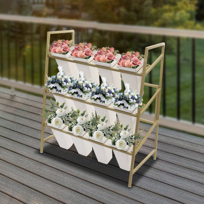 3-Tier Metal Flower Display Stand with 12 Buckets