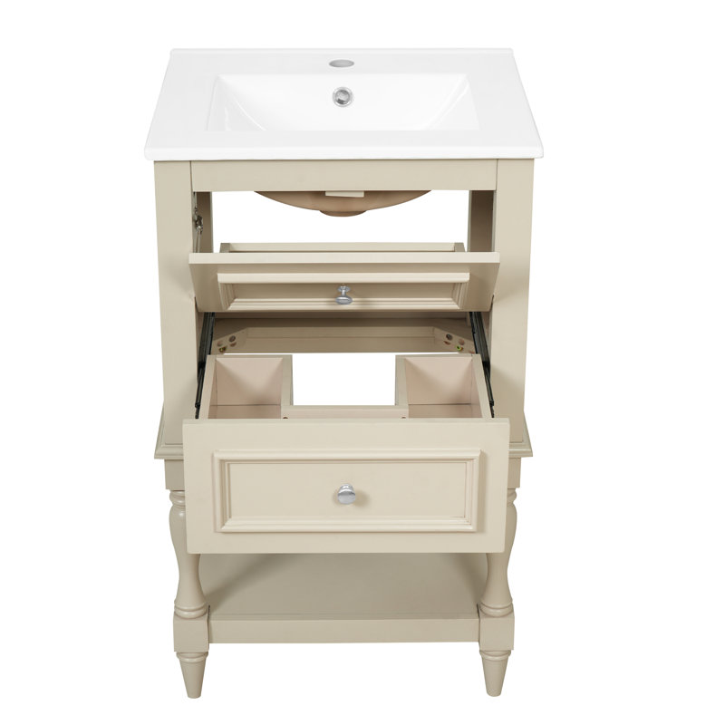 Meuble-lavabo moderne 20 po avec lavabo en céramique Seraphine, Beige