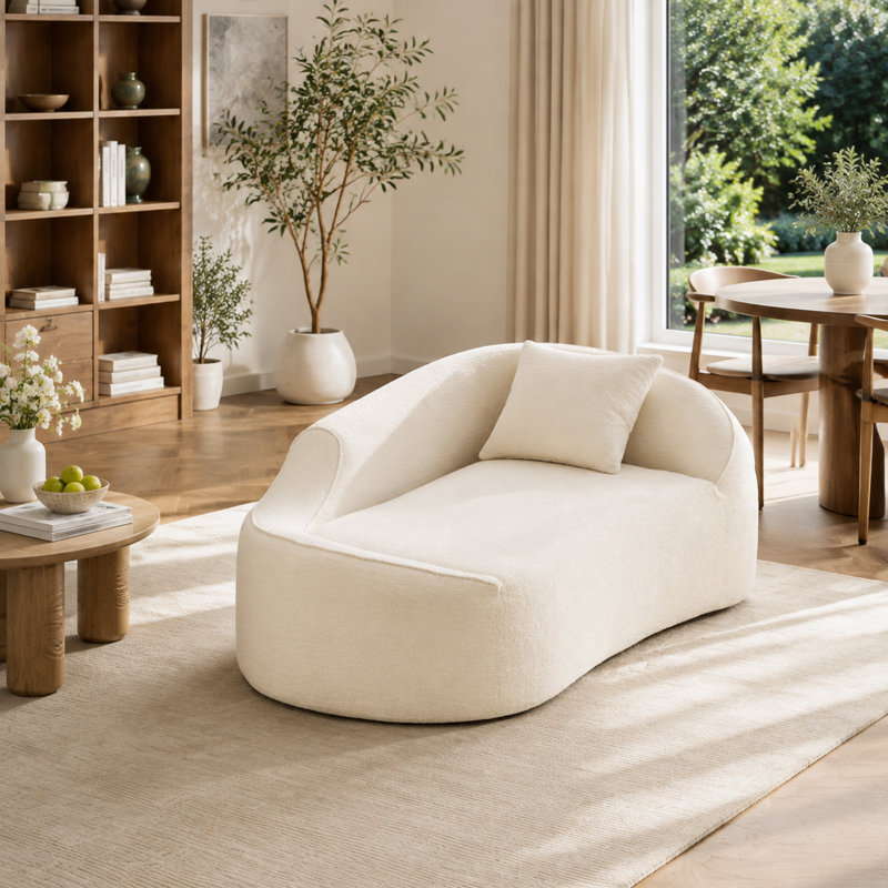 Chaise longue incurvée, canapé-lit en chenille blanc laiteux avec assise profonde, canapé-lit 3 en 1, oreiller inclus, aucun assemblage requis