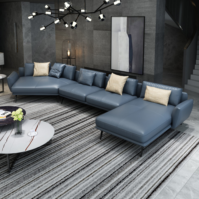 Santiago Sectional, Right Hand Facing, Smokey Gray Genuine Leather