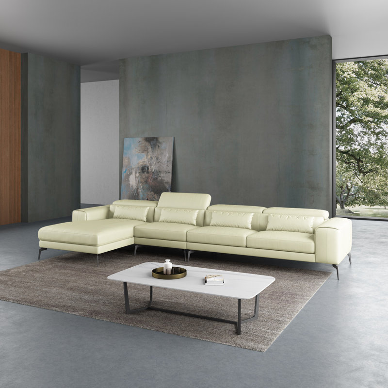 Cavour Sectional, White Genuine Leather, Left Hand Facing