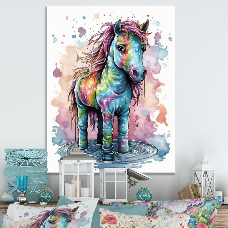 Arc-en-ciel, licorne mystique, H 20 po x l 12 po x P 1 po, Toile tendue