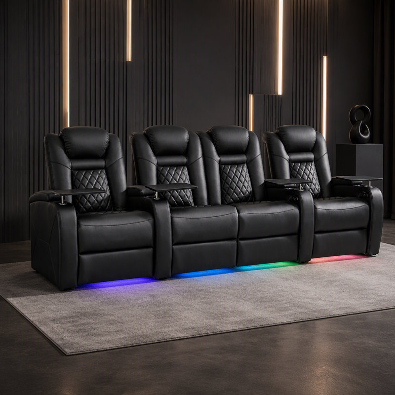 Canapé inclinable en cuir fleur avec accoudoirs à mémoire de forme Zero Gravity, Black
