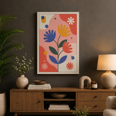 Geometric Botanical Bloom Mid-Century - Wrapped Canvas