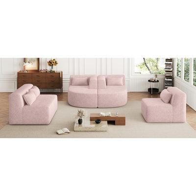 144 po rembourré rose - combiné avec deux chaises longues incurvées, cinq coussins de dossier et un siège de soutien sophistiqué et confortable