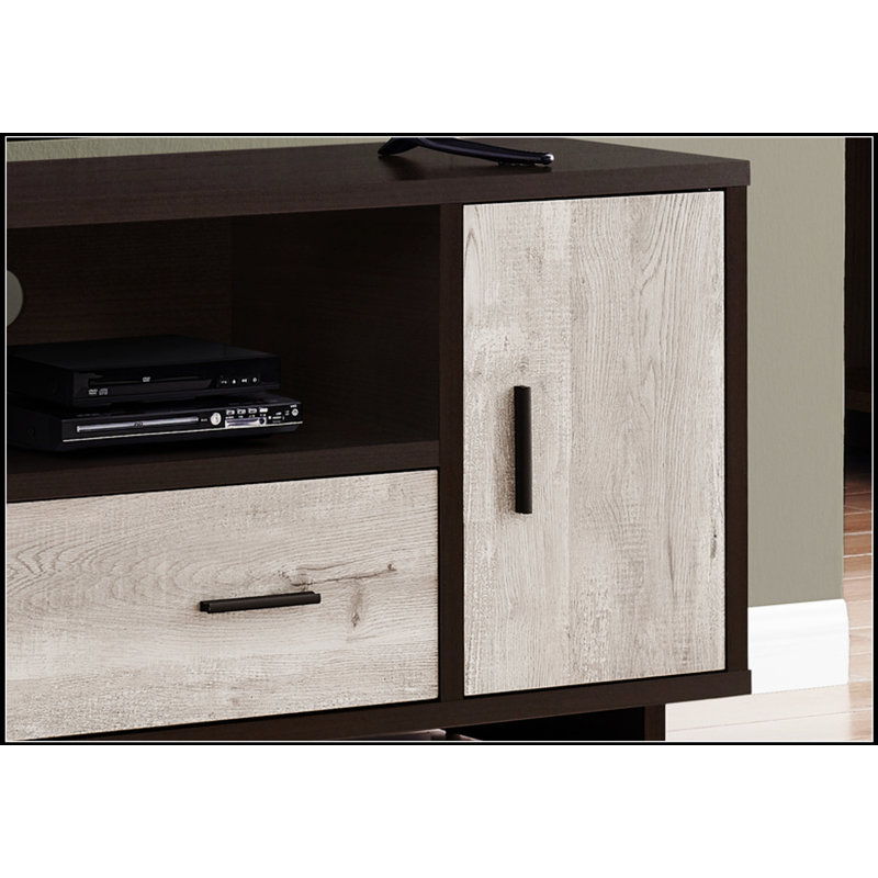 Meuble télé moderne de 48 po avec rangement, tiroirs et casiers ouverts pour le divertissement dans le salon ou la chambre à coucher