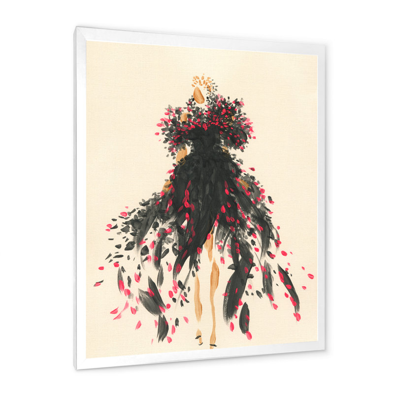 «Fashion Woman», art au trait V - œuvre d'art sur toile glamour, H 20 po x l 12 po x P 1 po, Cadre flottant blanc