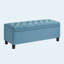 Banc de rangement rembourré en lin capitonné avec pieds en bois, bleu clair-302641535